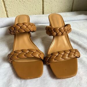 Sincerely Jules Tan Braided Strap Heeled Sandals Square Toe Women’s 10